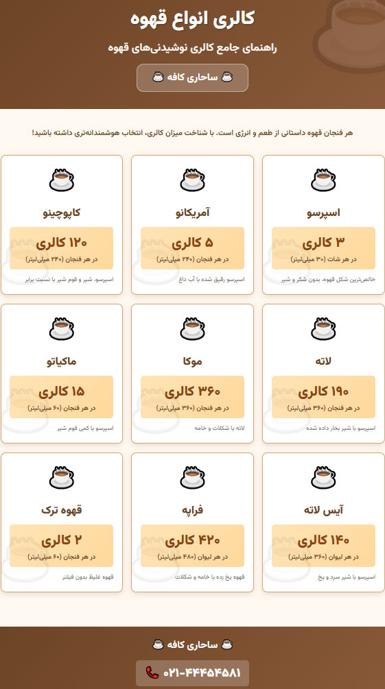 ا کالری انواع قهوه